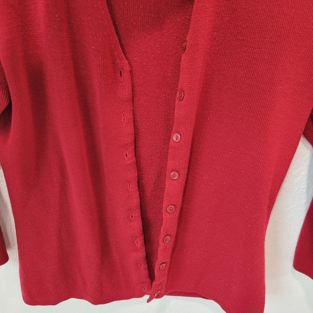 Kathy Ireland Red 3/4 Sleeve Button Up Cardigan Women’s S - Picture 3 of 4